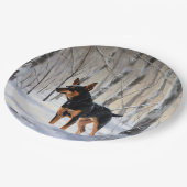 Miniatuur Pinscher Laat Het Sneeuw Kerstmis Papieren Bordje (Gekanteld)