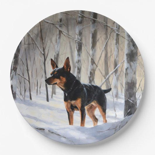 Miniatuur Pinscher Laat Het Sneeuw Kerstmis Papieren Bordje (Voorkant)