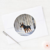 Miniatuur Pinscher Laat Het Sneeuw Kerstmis Ronde Sticker (Envelop)
