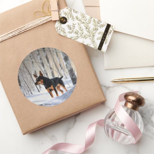 Miniatuur Pinscher Laat Het Sneeuw Kerstmis Ronde Sticker (Geschenken)