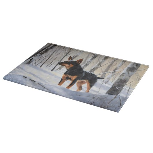 Miniatuur Pinscher Laat Het Sneeuw Kerstmis Snijplank (Hoek)