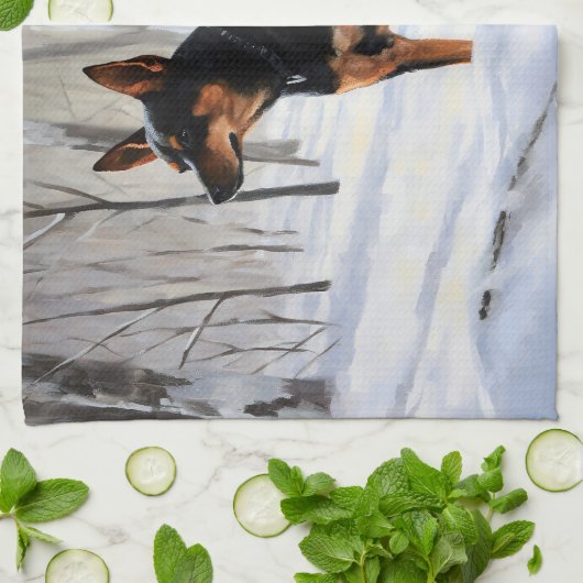 Miniatuur Pinscher Laat Het Sneeuw Kerstmis Theedoek (Gevouwen)