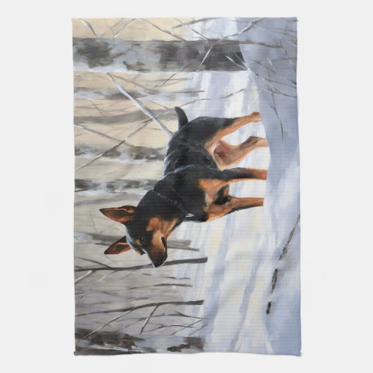 Miniatuur Pinscher Laat Het Sneeuw Kerstmis Theedoek (Verticaal)