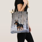 Miniatuur Pinscher Laat Het Sneeuw Kerstmis Tote Bag (Dichtbij)