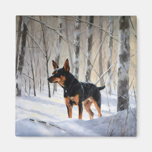 Miniatuur Pinscher Laat het Sneeuwen Kerstmis Magneet