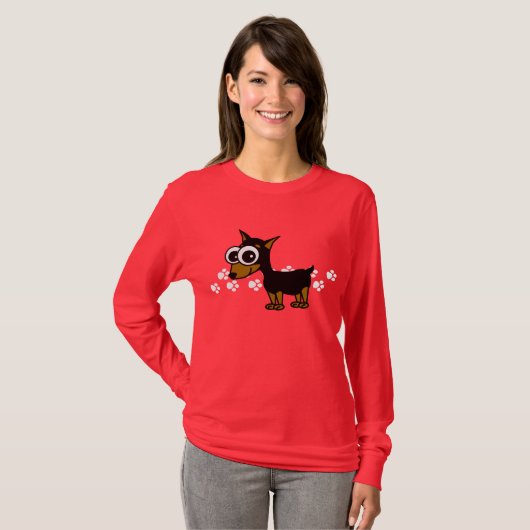 Miniatuur Pinscher Longsleeve T-Shirt - Rood (Voorkant volledig)