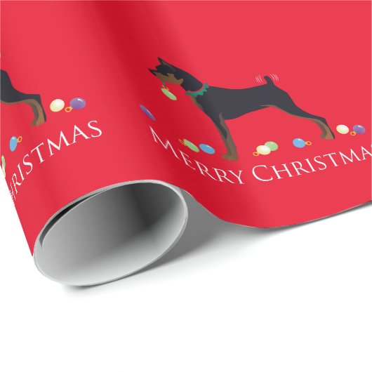 Miniatuur Pinscher Merry-kerstontwerp Cadeaupapier (Rol Hoek)