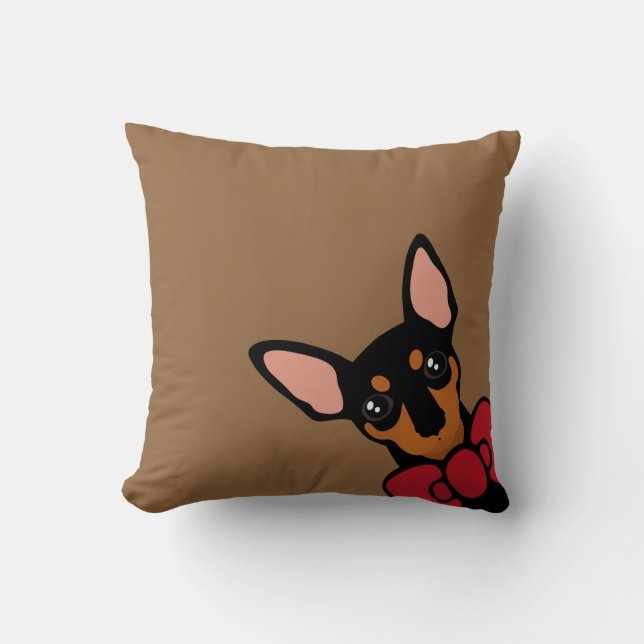 Miniatuur Pinscher (Min Pin) Bow Peekaboo Pillow Kussen (Voorkant)