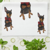 Miniatuur Pinscher Min Pin Bowtie Portrait Towel Theedoek (Gevouwen)