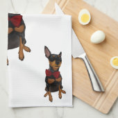 Miniatuur Pinscher Min Pin Bowtie Portrait Towel Theedoek (Quarter Fold)