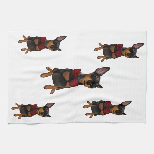 Miniatuur Pinscher Min Pin Bowtie Portrait Towel Theedoek (Horizontaal)