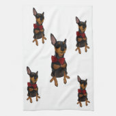 Miniatuur Pinscher Min Pin Bowtie Portrait Towel Theedoek (Verticaal)