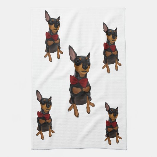 Miniatuur Pinscher Min Pin Bowtie Portrait Towel Theedoek (Verticaal)