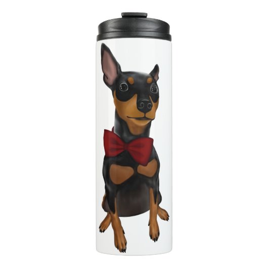 Miniatuur Pinscher Min Pin Bowtie Thermal Tumbler Thermosbeker (Voorkant)