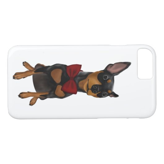 Miniatuur Pinscher (Min Pin) met Bow iPhone Case (Achterkant (Horizontaal))