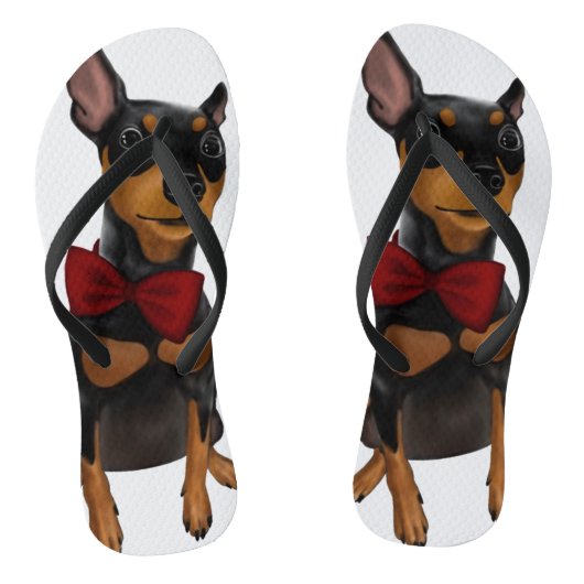 Miniatuur Pinscher (Min Pin) met Bow-Teenslippers Teenslippers (Voetbed)