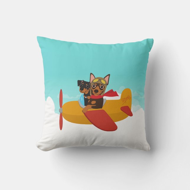 Miniatuur Pinscher Min Pin Piloot Vliegtuig Kussen (Voorkant)