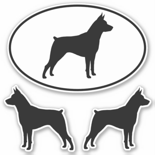 Miniatuur Pinscher MinPin Silhouetten Sticker Set (Voorkant)