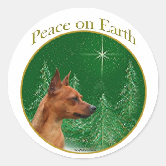 Miniatuur Pinscher Peace Ronde Sticker (Voorkant)