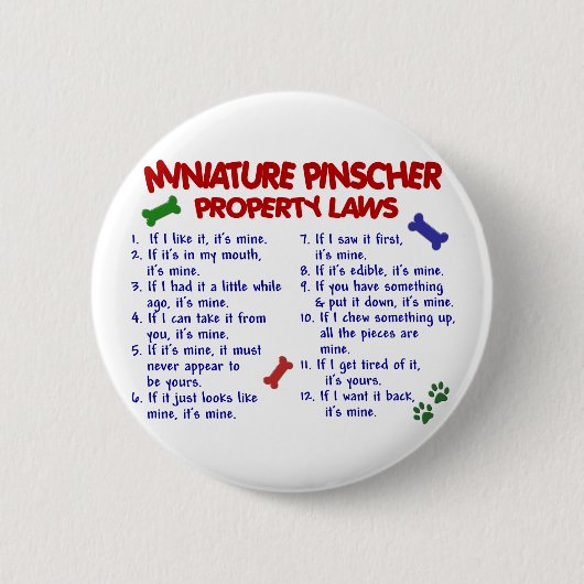 Miniatuur Pinscher Property Laws 2 Ronde Button 5,7 Cm (Voorkant)