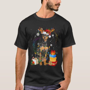 Miniatuur Pinscher Reindeer Kerstlights Funny T-shirt