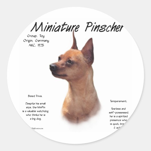 Miniatuur Pinscher (rood) Geschiedenisontwerp Ronde Sticker (Voorkant)