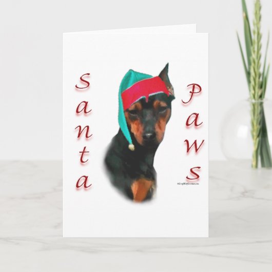 Miniatuur Pinscher Santa Paws Feestdagen Kaart (Voorkant)