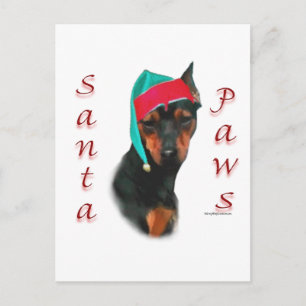 Miniatuur Pinscher Santa Paws Feestdagenkaart