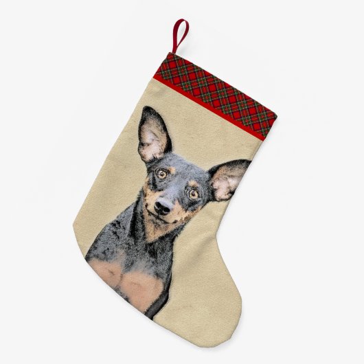 Miniatuur Pinscher-schilderkunst Kleine Kerstsok (Voorkant (Hangend))
