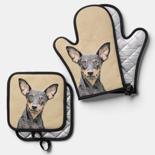 Miniatuur Pinscher-schilderkunst Ovenwant & Pannenlap Set (Voorkant / Achterkant)