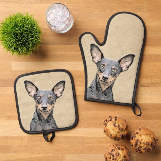 Miniatuur Pinscher-schilderkunst Ovenwant & Pannenlap Set (Top down)