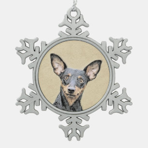 Miniatuur Pinscher-schilderkunst Tin Sneeuwvlok Ornament