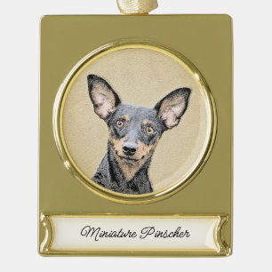 Miniatuur Pinscher-schilderkunst Verguld Banner Ornament