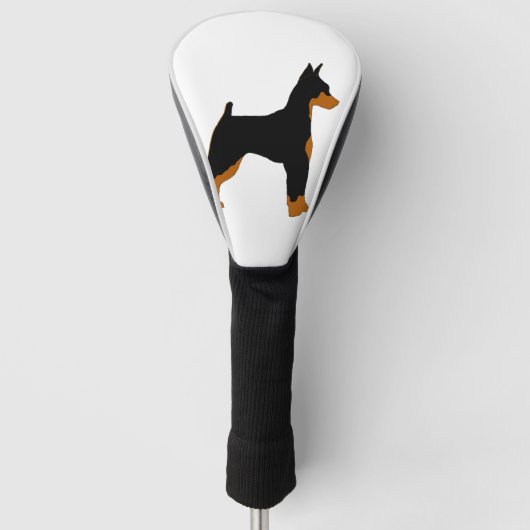 miniatuur pinscher zwart en roestsilhouet golfheadcover (Voorkant)