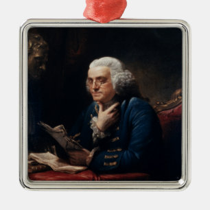 Miniatuur Portret Benjamin Franklin in het Witte H Metalen Ornament