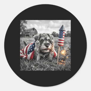 Miniatuur Schnauzer Amerikaanse Vlag 250 Jaar Ronde Sticker