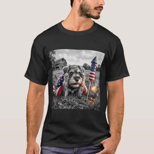 Miniatuur Schnauzer Amerikaanse Vlag 250 Jaar T-shirt (Voorkant)