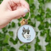Miniatuur Schnauzer - Blauw met wit diamantontwerp Sleutelhanger (Hand)