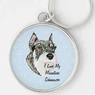 Miniatuur Schnauzer - Blauw met wit diamantontwerp Sleutelhanger