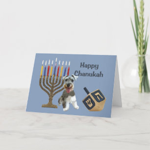 Miniatuur Schnauzer Chanoeka Kaart Menorah Dreidel