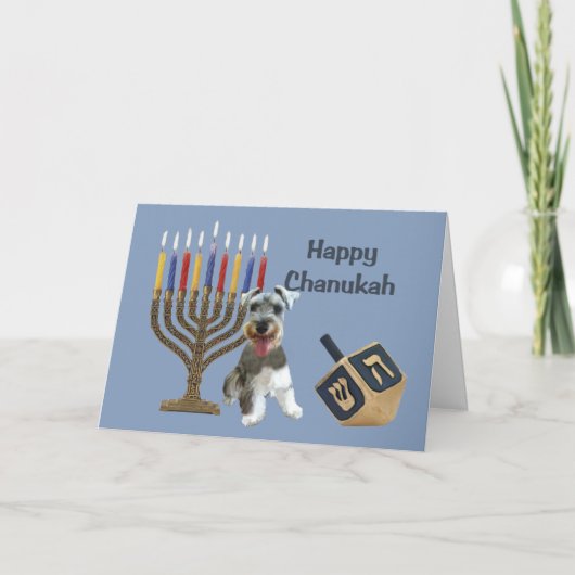 Miniatuur Schnauzer Chanoeka Kaart Menorah Dreidel (Voorkant)