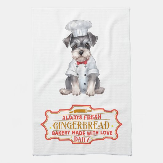 Miniatuur Schnauzer Chef Baking Gingerbread Theedoek (Verticaal)