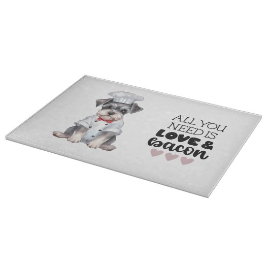 Miniatuur Schnauzer Chef Love & Bacon Snijplank (Hoek)