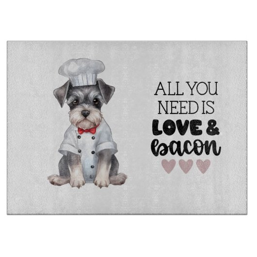 Miniatuur Schnauzer Chef Love & Bacon Snijplank (Voorkant)