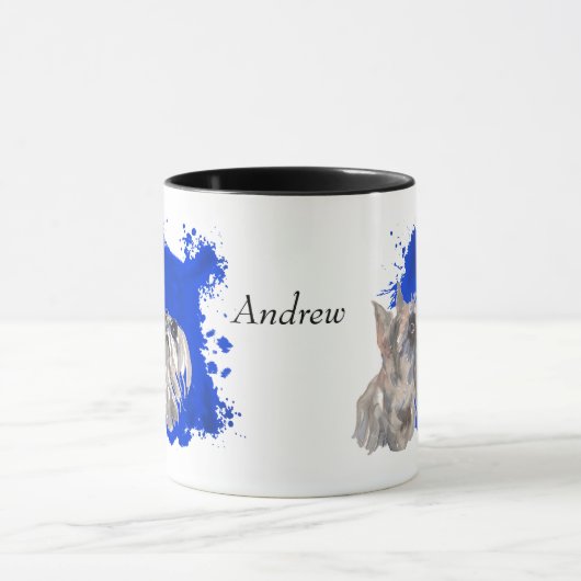 Miniatuur Schnauzer Dog Blue Abstracte achtergrond Mok (Midden)