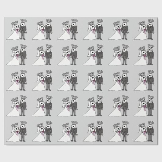 Miniatuur Schnauzer Dog Bride en Groom Wedding Cadeaupapier (Vlak)