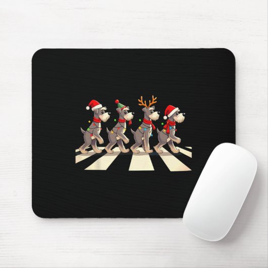 Miniatuur Schnauzer Dog Crossing Road Xmas Muismat (Met muis)