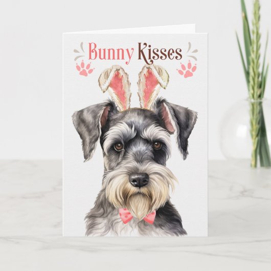 Miniatuur Schnauzer Dog in Bunny Ears voor Pasen Feestdagen Kaart (Voorkant)