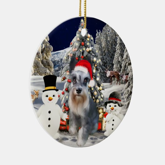 Miniatuur Schnauzer Dog In Sneeuw Kerst Pet Keramisch Ornament (Rechts)