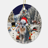 Miniatuur Schnauzer Dog In Sneeuw Kerst Pet Keramisch Ornament (Links)